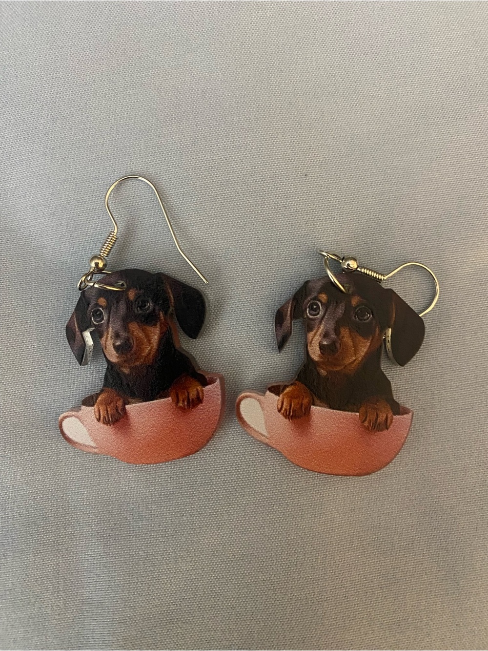 Dachshund Teacup Dog Earrings in Pink - Charming Pet Accessory